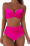 Vintage High Waisted Bikini Sets Hot pink - Swimwear from Cindelily