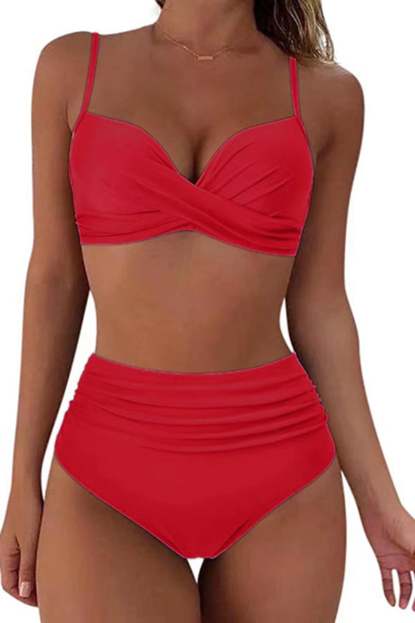 Vintage High Waisted Bikini Sets Red - Swimwear from Cindelily