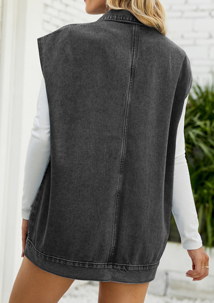 Button Up Denim Vest with Pockets