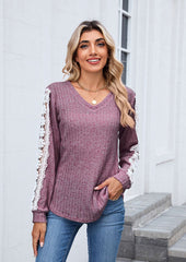 Lace Inset V Neck Long Sleeve T-shirt
