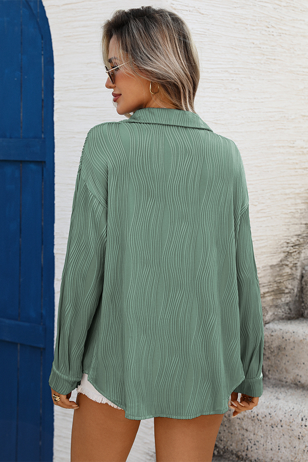 Textured Oversized Button-Down Shirt - Tops from Cindelily
