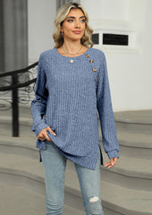 Raglan Sleeve Button Detail Side Split Tunic