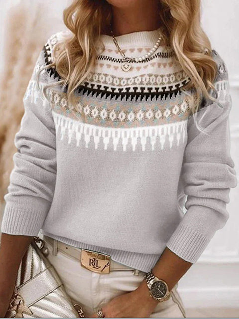Retro Jacquard Crew Neck Sweater