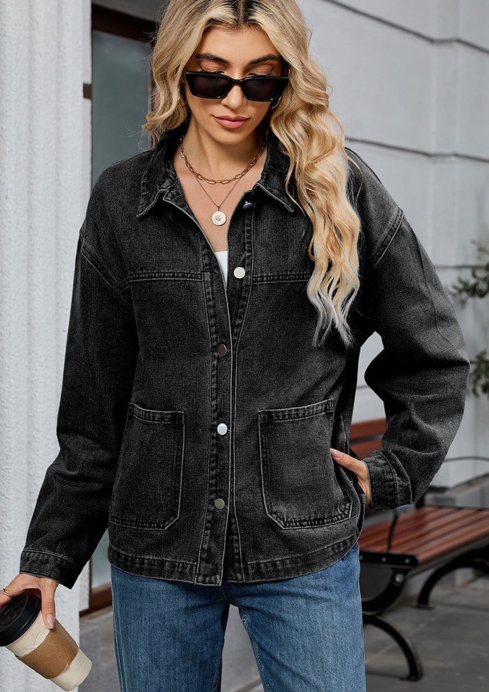Washed Denim Jacket with Pockets