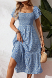 Ditsy Floral Smocked Midi Dress Blue - Dresses from Cindelily
