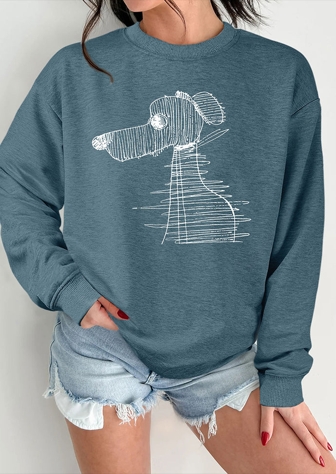 Puppy Graffiti Crew Neck Casual Sweatshirt
