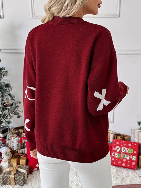 Bow Jacquard Crew Neck Sweater
