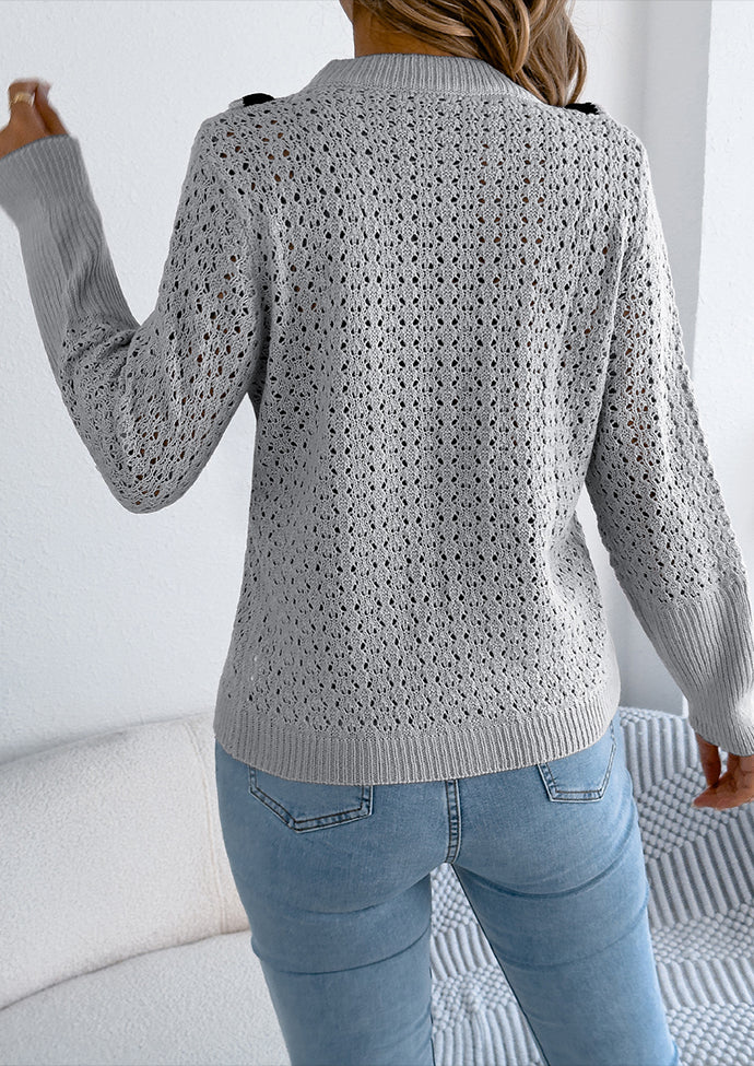 Jacquard Ruffle Crew Neck Knitted Sweater