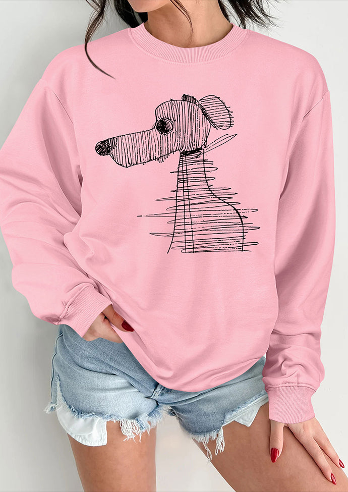 Puppy Graffiti Crew Neck Casual Sweatshirt