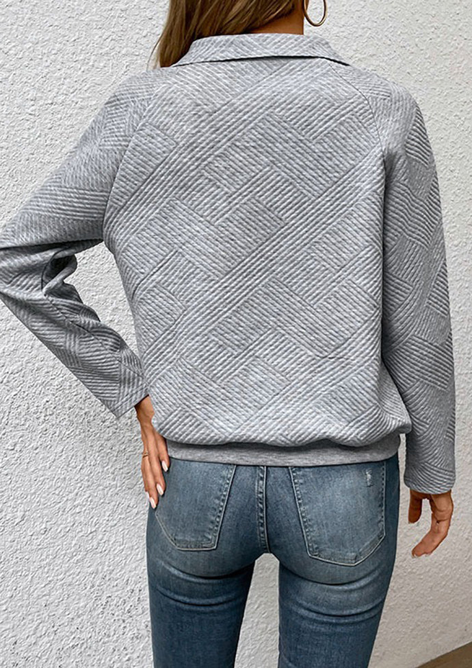 Button Up Textured Long Sleeve Sweatshirt