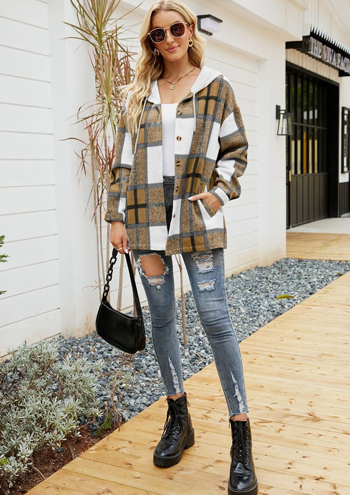 Plaid Button Up Hooded Shirt