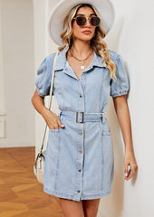 Button Up Washed Denim Shrit Dress with Belt