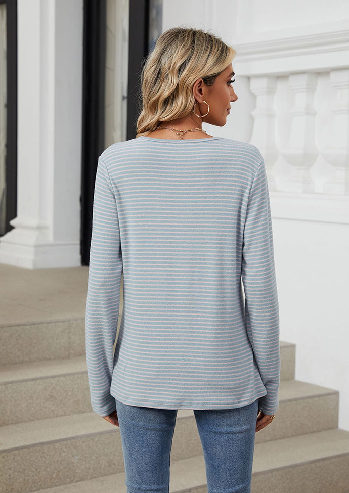 Button Up Striped Long Sleeve T-shirt