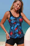 Tropical Leaf Print Tankini Set Black - Swimwear from Cindelily