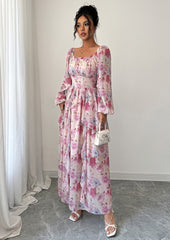 Floral Print Ruffled Long Sleeve Dress