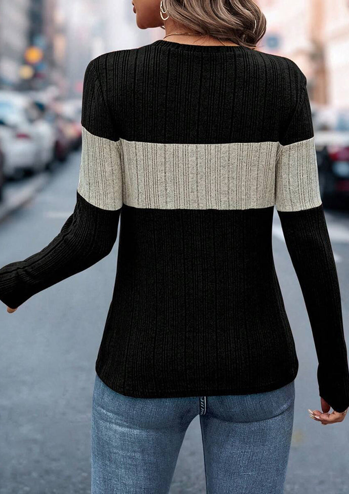 Color Block Textured Long Sleeve T-shirt