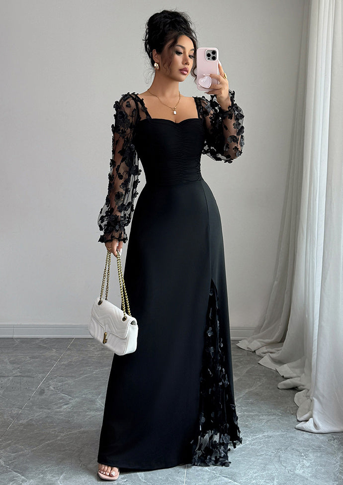 Floral Jacquard Lace Inset Maxi Dress