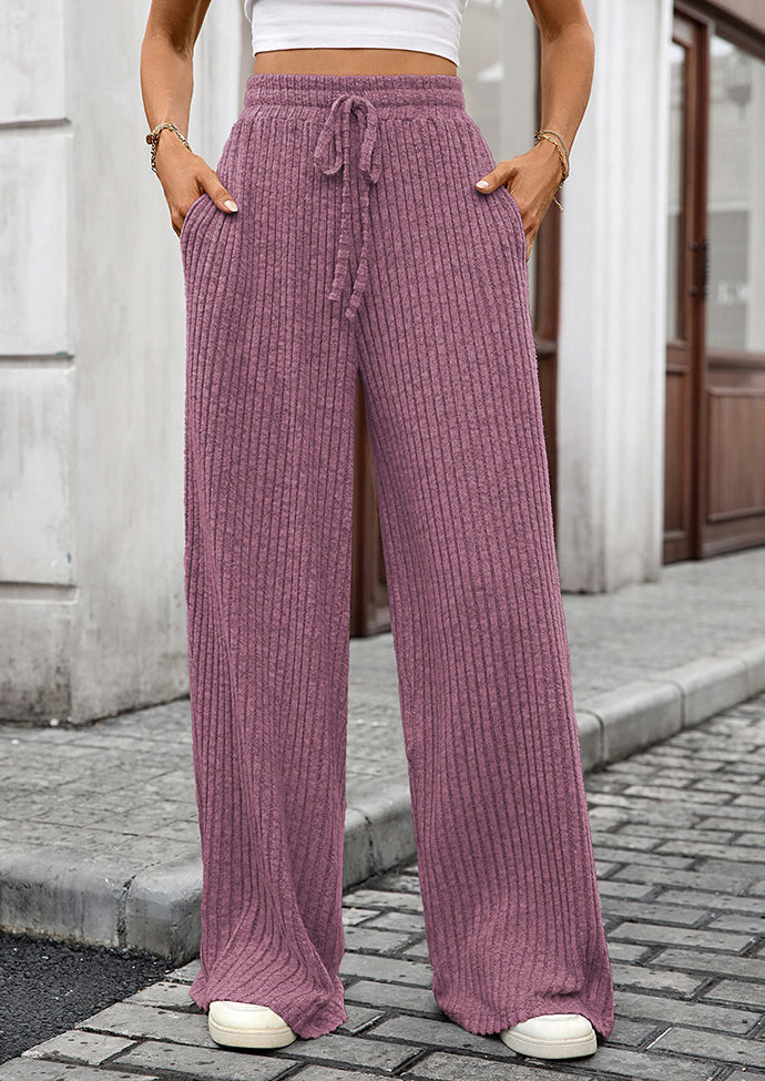Textured Tie Detail Straight Casual Pants