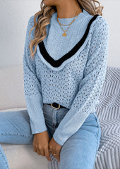 Jacquard Ruffle Crew Neck Knitted Sweater