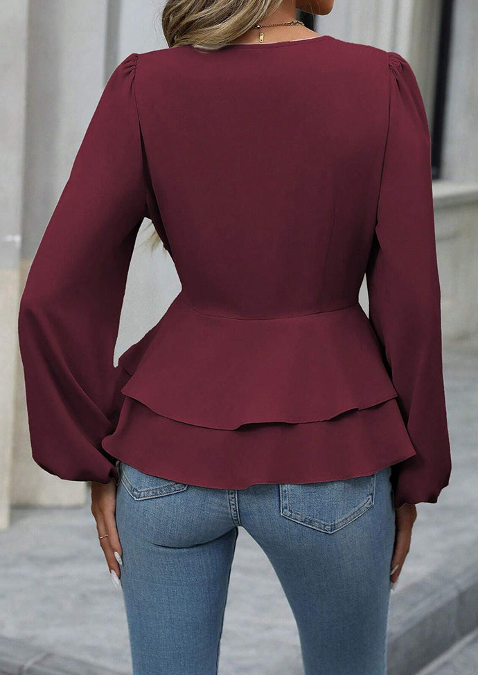 Slim Fit Ruffle Hem Button Detail Blouse