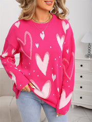 Heart Jacquard Knitted Crew Neck Sweater