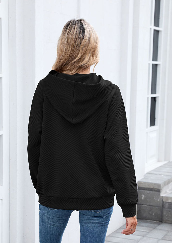 Textured Hooded Casual Sweatshirt with Front Pocket