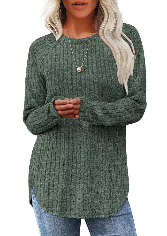 Crew Neck Textured Round Hem Casual Tunic