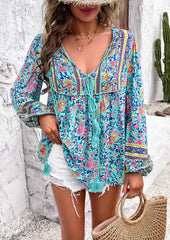 Boho Tie Detail Long Sleeve Blouse