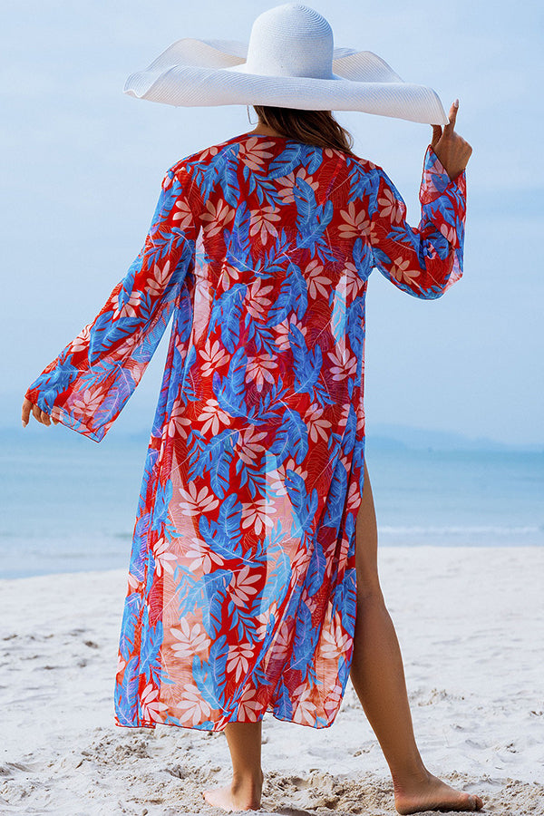 Leaf Print Bikini & Cover-Up 3-Piece Set - Swimwear from Cindelily