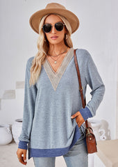 Lace Inset V Neck Side Split Tunic