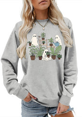 Spooky Print Crew Neck Graphic Sweatshirt