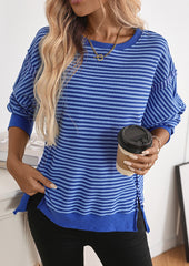 Side Split Striped Crew Neck Sweatshirt
