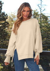 Crew Neck Side Split Casual Sweatshirt