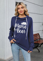 Graphic Tie Detail Hooded Casual Sweatshirt
