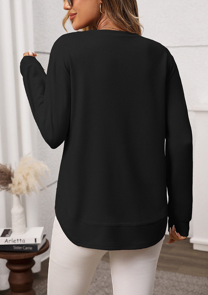 Waffle Crew Neck Long Sleeve Casual Tunic