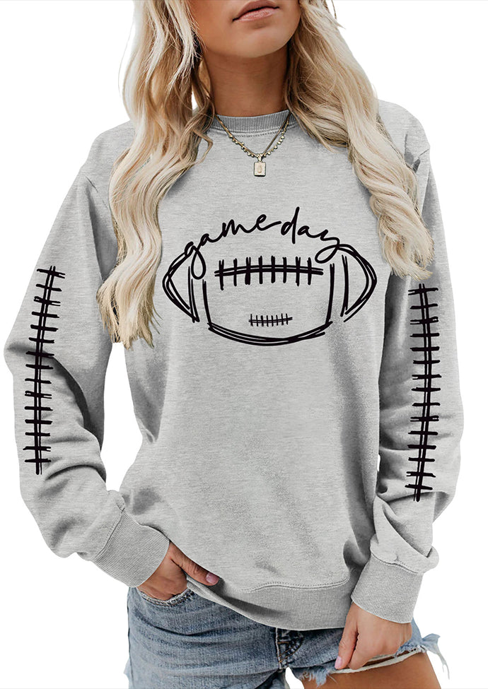Game Day Football Print Crew Neck Sweatshirt