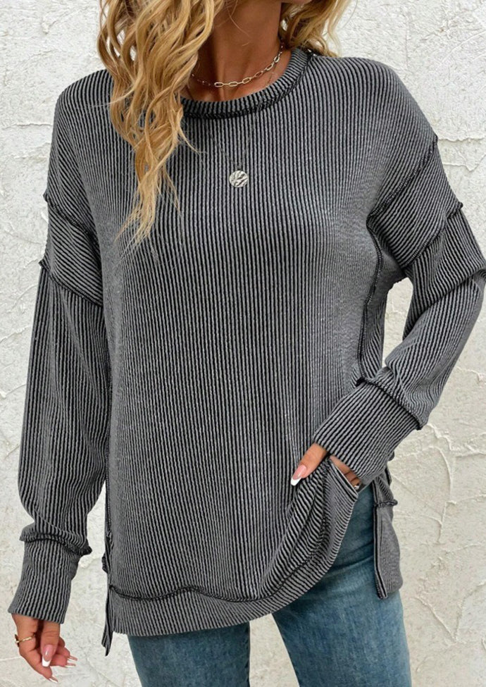 Stripe Side Split Long Sleeve Tunic
