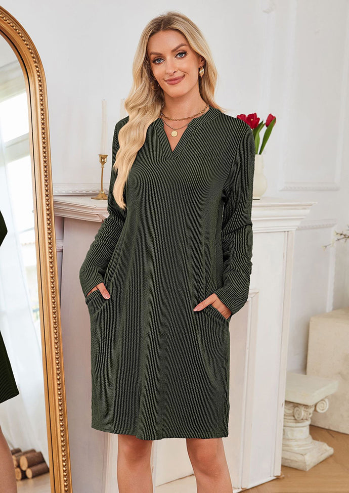 V Neck Long Sleeve Casual Dress