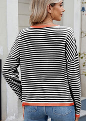 Contrasting Trimmed Striped Knit Sweater