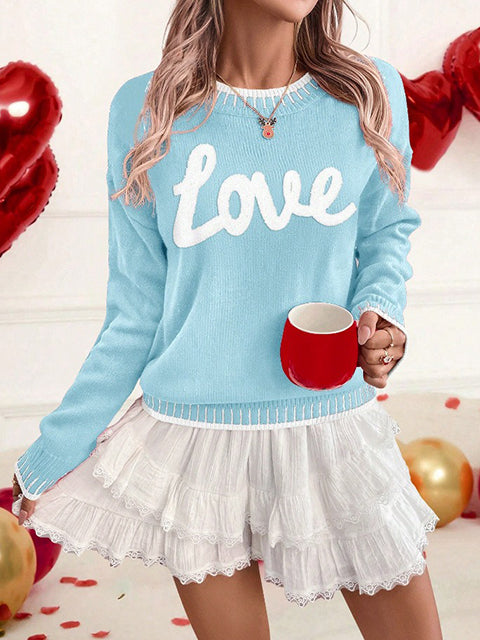 Love Jacquard Crew Neck Sweater
