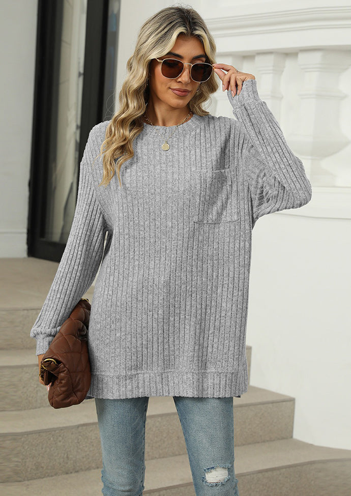 Side Split Pocket Detail Textured Casual Tunic