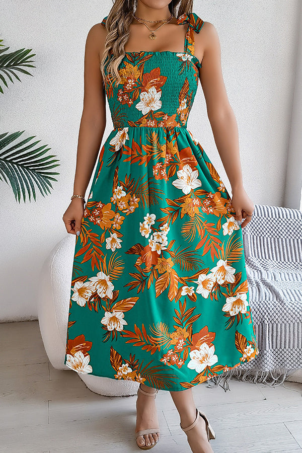 Tropical Floral Smocked Maxi Dress - Dresses from Cindelily