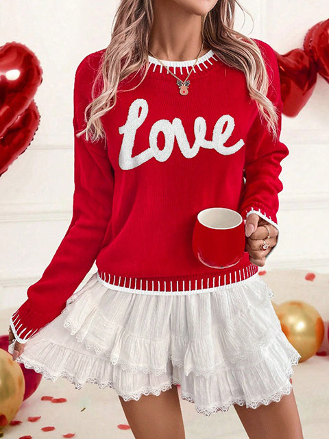 Love Jacquard Crew Neck Sweater