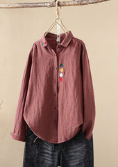 Heart Embroidered Striped Button Up Shirt