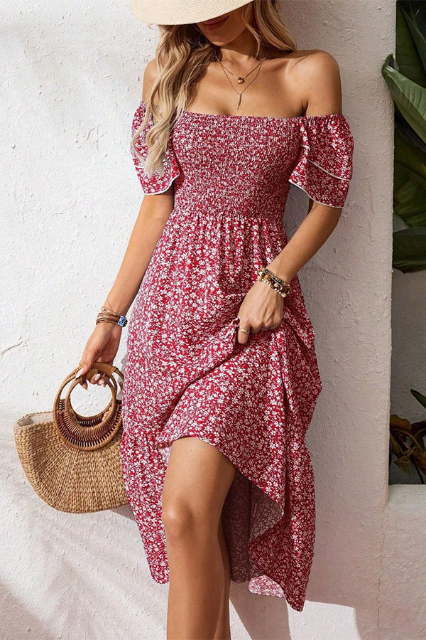 Ditsy Floral Smocked Midi Dress - Dresses from Cindelily