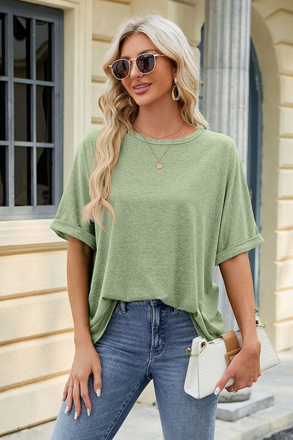 Oversize Crew Neck Short Sleeve T-shirt Light green - T-Shirts & Tunics from Cindelily