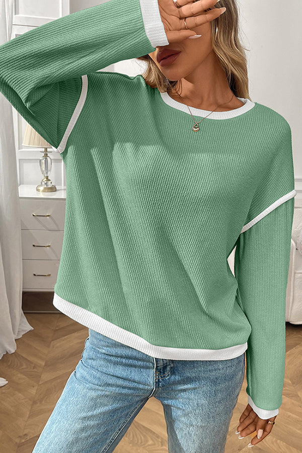 Textured Crew Neck Color Block Casual Top - T-Shirts & Tunics from Cindelily