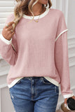 Textured Crew Neck Color Block Casual Top Pink - T-Shirts & Tunics from Cindelily