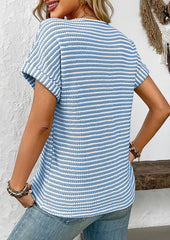 Striped V Neck Short Sleeve T-shirt