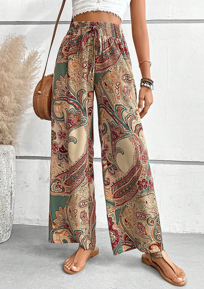 Retro Print Elastic Waist Wide-leg Pants